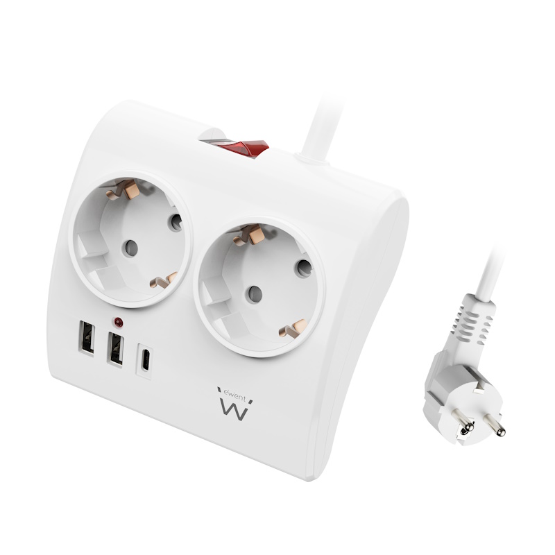 EW3870 | Multipresa da tavolo 2 posizioni con 2 USB-A, 1 USB-C Schuko | Ewent | distributori informatica